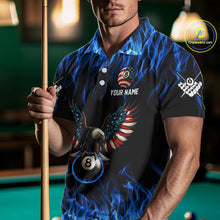 Load image into Gallery viewer, Blue Flaming American Flag Eagle 8 Ball Billiard Shirt For Men Custom Patriotic Pool Team Jersey TDM4231