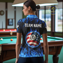 Load image into Gallery viewer, Blue Flaming American Flag Eagle 8 Ball Billiard Shirt For Women Custom Patriotic Pool Team Jersey TDM4231