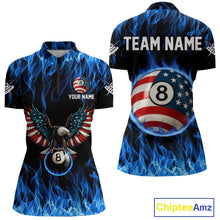 Load image into Gallery viewer, Blue Flaming American Flag Eagle 8 Ball Billiard Shirt For Women Custom Patriotic Pool Team Jersey TDM4231