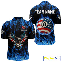 Load image into Gallery viewer, Blue Flaming American Flag Eagle 8 Ball Billiard Shirt For Men Custom Patriotic Pool Team Jersey TDM4231