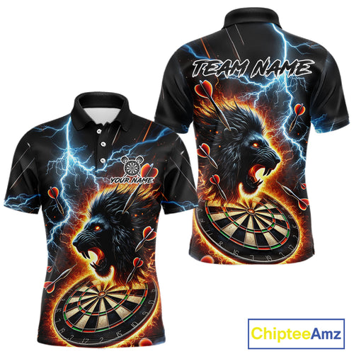 Personalized Thunder Lightning Lion Darts Shirt For Men Custom Darts League Jersey Polo & 1/4 Zip TDM4619