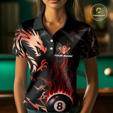 Load image into Gallery viewer, Black And Red Flaming 8 Ball Pool Shirt For Women Custom Dragon Billiards Team Jersey Polo &amp; 1/4 Zip TDM4812