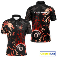 Load image into Gallery viewer, Black And Red Flaming 8 Ball Pool Shirt For Men Custom Dragon Billiards Team Jersey Polo &amp; 1/4 Zip TDM4812