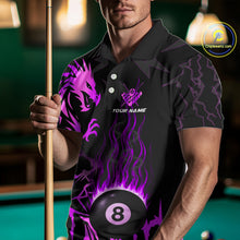 Load image into Gallery viewer, Black And Purple Flaming 8 Ball Pool Shirt For Men Custom Dragon Billiard Jersey Polo &amp; 1/4 Zip TDM4813