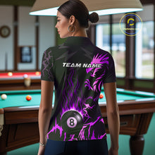 Load image into Gallery viewer, Black And Purple Flaming 8 Ball Pool Shirt For Women Custom Dragon Billiard Jersey Polo &amp; 1/4 Zip TDM4813