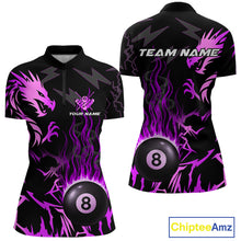 Load image into Gallery viewer, Black And Purple Flaming 8 Ball Pool Shirt For Women Custom Dragon Billiard Jersey Polo &amp; 1/4 Zip TDM4813