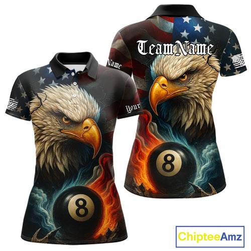 Personalized Eagle Flame 8 Ball Billiard Shirt For Women Custom Patriotic US Flag Pool Team Jersey TDM4819