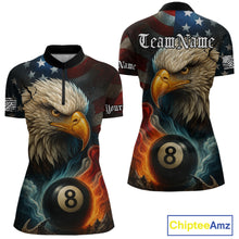 Load image into Gallery viewer, Personalized Eagle Flame 8 Ball Billiard Shirt For Women Custom Patriotic US Flag Pool Team Jersey TDM4819