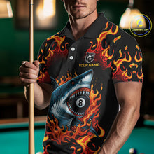 Load image into Gallery viewer, Customized Orange 8 Ball Pool Flame Shark Billiard Shirt For Men, Pool Team Jersey Polo &amp; 1/4 Zip TDM4394