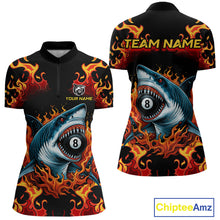 Load image into Gallery viewer, Customized Orange 8 Ball Pool Flame Shark Billiard Shirt For Women, Pool Team Jersey Polo &amp; 1/4 Zip TDM4394