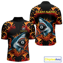 Load image into Gallery viewer, Customized Orange 8 Ball Pool Flame Shark Billiard Shirt For Men, Pool Team Jersey Polo &amp; 1/4 Zip TDM4394
