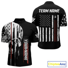 Load image into Gallery viewer, Personalized 8 Ball Skull Billiard Shirt For Men, American Flag Pool Team Jerseys Polo &amp; 1/4 Zip TDM4629