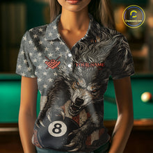 Load image into Gallery viewer, Personalized Vintage American Flag Wolf Billiard Shirt For Women, 8 Ball Pool Billiard Team Jerseys TDM4242