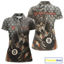 Load image into Gallery viewer, Personalized Vintage American Flag Wolf Billiard Shirt For Women, 8 Ball Pool Billiard Team Jerseys TDM4242