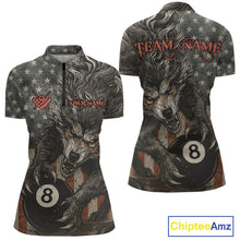Load image into Gallery viewer, Personalized Vintage American Flag Wolf Billiard Shirt For Women, 8 Ball Pool Billiard Team Jerseys TDM4242