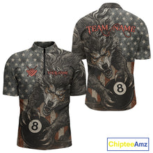 Load image into Gallery viewer, Personalized Vintage American Flag Wolf Billiard Shirt For Men, 8 Ball Pool Billiard Team Jerseys TDM4242