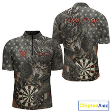 Load image into Gallery viewer, Personalized Vintage American Flag Wolf Darts Shirt For Men, Patriotic Dart Team Jerseys TDM4243