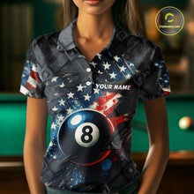 Load image into Gallery viewer, Personalized Grunge American Flag 8 Ball Billiard Shirt For Women Custom Patriotic Pool Team Jersey TDM4419