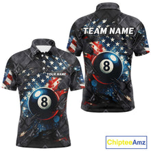 Load image into Gallery viewer, Personalized Grunge American Flag 8 Ball Billiard Shirt For Men Custom Patriotic Pool Team Jersey TDM4419