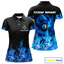 Load image into Gallery viewer, Personalized Blue Flaming Dragon Billiard Shirt For Women, 8 Ball Pool Billiard League Team Jerseys TDM4244