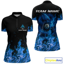 Load image into Gallery viewer, Personalized Blue Flaming Dragon Billiard Shirt For Women, 8 Ball Pool Billiard League Team Jerseys TDM4244
