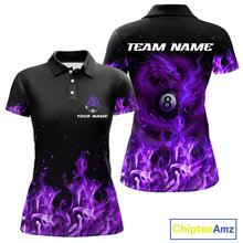 Load image into Gallery viewer, Personalized Purple Flaming Dragon Billiard Shirt For Women, 8 Ball Pool Billiard League Team Jersey TDM4246