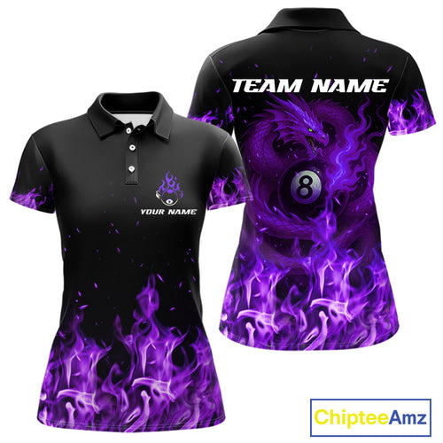 Personalized Purple Flaming Dragon Billiard Shirt For Women, 8 Ball Pool Billiard League Team Jersey TDM4246