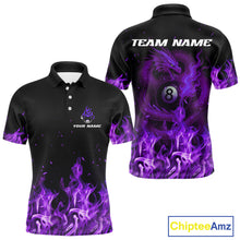 Load image into Gallery viewer, Personalized Purple Flaming Dragon Billiard Shirt For Men, 8 Ball Pool Billiard League Team Jersey TDM4246