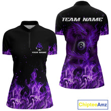 Load image into Gallery viewer, Personalized Purple Flaming Dragon Billiard Shirt For Women, 8 Ball Pool Billiard League Team Jersey TDM4246