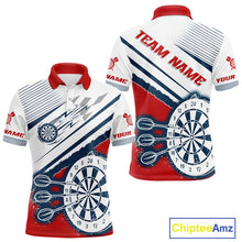 Load image into Gallery viewer, Personalized Red, White &amp; Navy Darts Shirt For Men Custom Sport Darts Team Jerseys Polo &amp; 1/4 Zip TDM4250