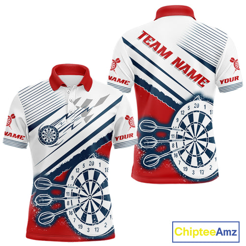 Personalized Red, White & Navy Darts Shirt For Men Custom Sport Darts Team Jerseys Polo & 1/4 Zip TDM4250