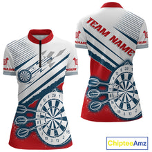 Load image into Gallery viewer, Personalized Red, White &amp; Navy Darts Shirt For Women Custom Sport Darts Team Jerseys Polo &amp; 1/4 Zip TDM4250