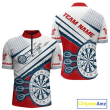 Load image into Gallery viewer, Personalized Red, White &amp; Navy Darts Shirt For Men Custom Sport Darts Team Jerseys Polo &amp; 1/4 Zip TDM4250