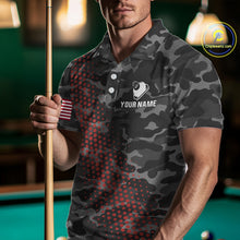 Load image into Gallery viewer, Personalized Red &amp; Grey Camo Billiard Shirt For Men, 8 Ball Billiard Jersey Team Polo &amp; 1/4 Zip TDM4431