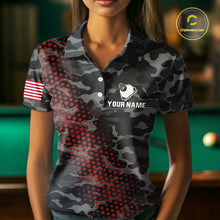 Load image into Gallery viewer, Personalized Red &amp; Grey Camo Billiard Shirt For Women, 8 Ball Billiard Jersey Team Polo &amp; 1/4 Zip TDM4431