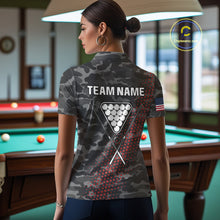 Load image into Gallery viewer, Personalized Red &amp; Grey Camo Billiard Shirt For Women, 8 Ball Billiard Jersey Team Polo &amp; 1/4 Zip TDM4431
