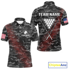 Load image into Gallery viewer, Personalized Red &amp; Grey Camo Billiard Shirt For Men, 8 Ball Billiard Jersey Team Polo &amp; 1/4 Zip TDM4431