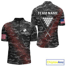 Load image into Gallery viewer, Personalized Red &amp; Grey Camo Billiard Shirt For Men, 8 Ball Billiard Jersey Team Polo &amp; 1/4 Zip TDM4431
