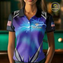 Load image into Gallery viewer, Personalized Blue Purple Galaxy Lightning Billiard Shirt For Women Custom Team League Pool Jersey TDM4261