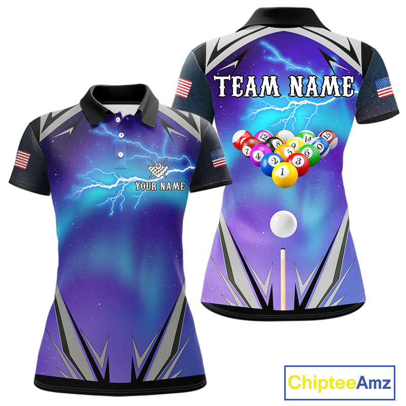 Personalized Blue Purple Galaxy Lightning Billiard Shirt For Women Custom Team League Pool Jersey TDM4261
