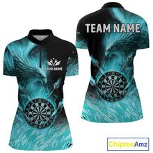 Load image into Gallery viewer, Turquoise Flaming Phoenix Darts Jerseys Custom Darts Shirt For Women, Darts Team Polo &amp; Quarter Zip TDM4662