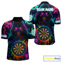 Load image into Gallery viewer, Colorful Neon Dartboard Grim Reaper Darts Shirt For Men Custom Darts Jerseys Team Polo &amp; 1/4 Zip TDM4669