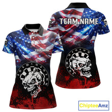 Load image into Gallery viewer, Personalized American Flag Funny Skull Darts Shirt For Women Custom Patriotic Darts Team Jerseys TDM4262