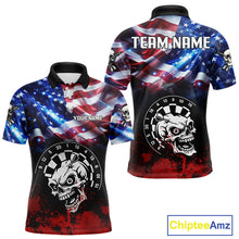 Load image into Gallery viewer, Personalized American Flag Funny Skull Darts Shirt For Men Custom Patriotic Darts Team Jerseys TDM4262