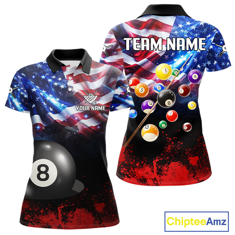 American Flag Patriotic Billiard Shirt For Women Custom 3D Billiard Balls 8 Ball Pool Team Jerseys TDM4263