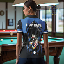 Load image into Gallery viewer, Black Blue Funny Pool And Shark Billiard Shirts For Women Custom 8 Ball Billiard Team Jerseys TDM4081