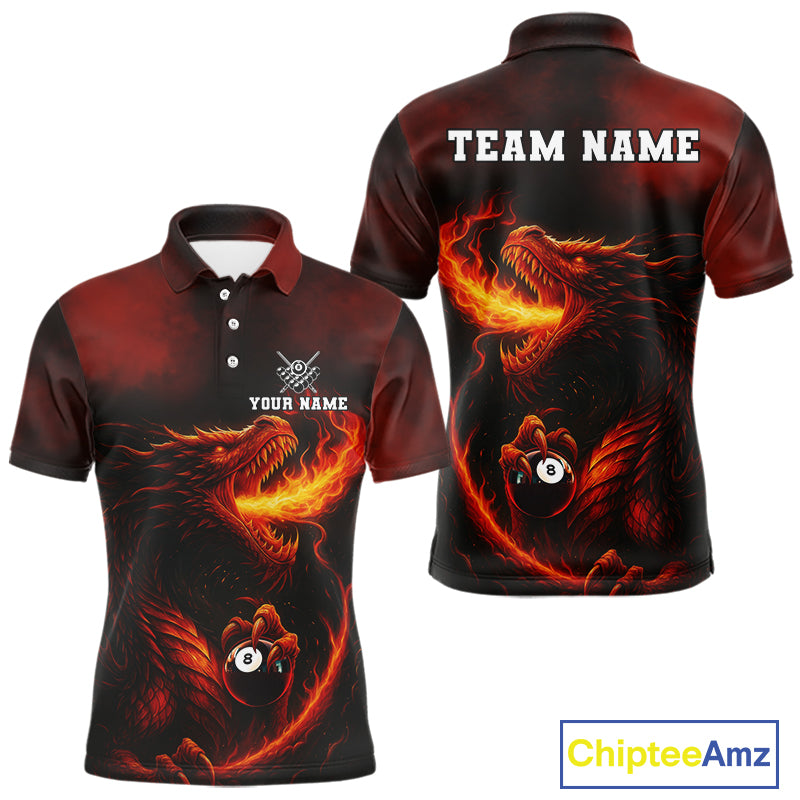 Personalized Flame Dragon 8 Ball Billiard Shirt For Men Custom Red Pool Team Jersey Polo, 1/4 Zip TDM4445