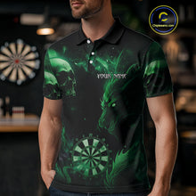 Load image into Gallery viewer, Black Green Custom Dragon Darts Shirt For Men, Darts Jersey Pocket Option TDM4448