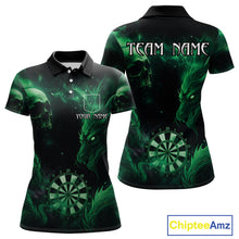 Load image into Gallery viewer, Black Green Custom Dragon Darts Shirt For Women, Darts Jersey Pocket Option TDM4448