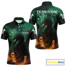 Load image into Gallery viewer, Personalized Fiery Arrow Dragon Green Darts Shirt For Men Custom Darts Jersey Team Polo &amp; 1/4 Zip TDM4450